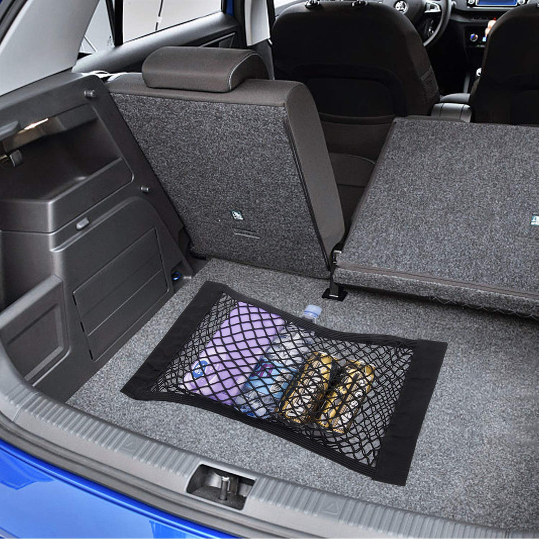 2 Pack Car Trunk Net Mesh Auto Cargo Storage Organizer Small Elastic SUV Netting Pocket Wall Sticker Add on Pouch Bag, 24 x 10 inch