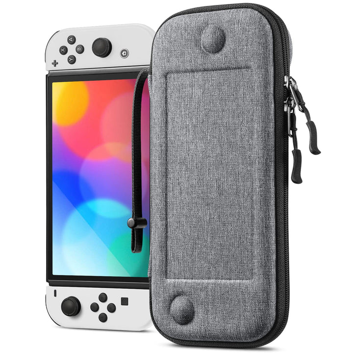 Slim Carrying Case for Nintendo Switch OLED Model 2021/Switch 2017 - [Slim Fit] Shockproof Protective Travel Storage Bag w/10 Game Cartridges for Switch Console Joy-Con, Gray