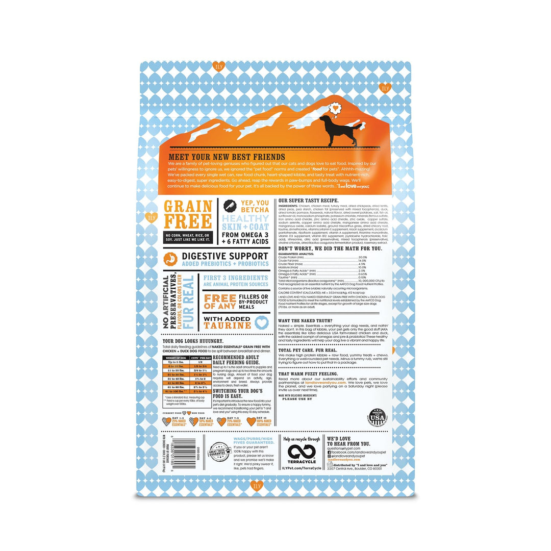 I and love and you Naked Essentials Dry Dog Food - Chicken + Duck - High Protein, Real Meat, No Fillers, Prebiotics + Probiotics, 11lb Bag