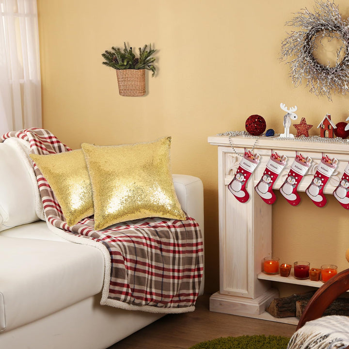 Set of 2 Sequin Decorative Pillow Cover Gold Throw Pillow Covers for Couch Throw Pillows 20 X 20 Inches