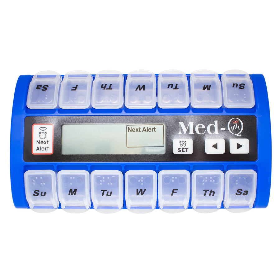 MED-Q Digital Pill Box Organizer, 2 Beep Reminder, LED Alert, BLUE