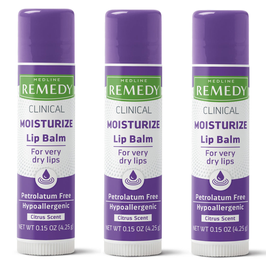 Medline Remedy Clinical Lip Balm, 3 Count, Citrus Scent, Moisturizing, Hydrating, Nourish, Nutrient Rich, Soothing Natural Oils, Revitalize, Comforting, Skin Conditioners, 0.15 oz Stick