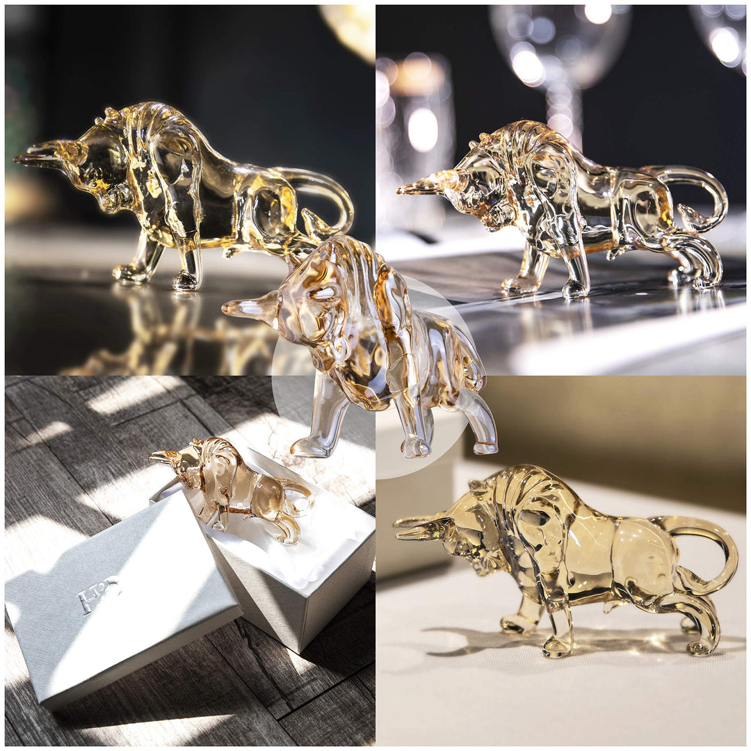 H&amp;D HYALINE &amp; DORA Charm and Lucky FengShui Crystal Statues Wall Street Bull Figurine Sculpture Home Office Desk Decorative Ornament