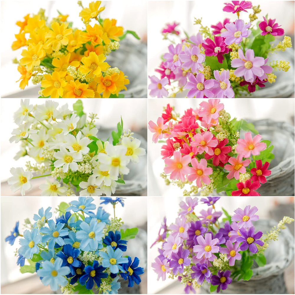 6Pack Artificial Flowers for Outdoors, UV Resistant Outdoors Fake Plants Faux Plastic Flower in Bulk for Hanging Planters Outside Porch Vase Home Window Garden Decoration