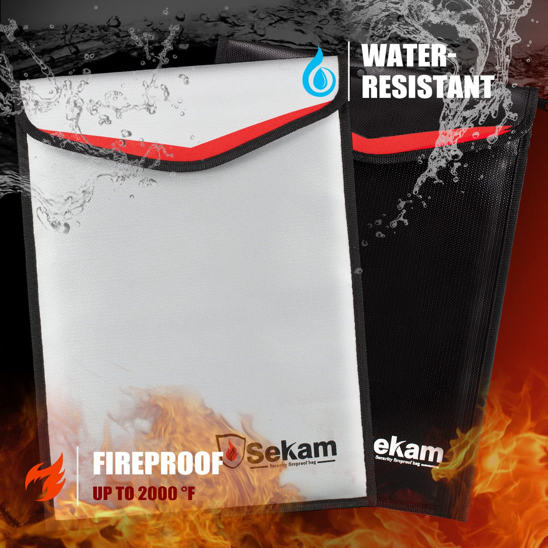 2-Pack Fireproof Document Bag (15 x 11 inch), Fireproof Money Bag, Fireproof Envelope Cash Bag, Waterproof &amp; Fire Safe Bag for A4 Documents, Legal Size Document with Zipper &amp; Hook &amp; Loop Closure