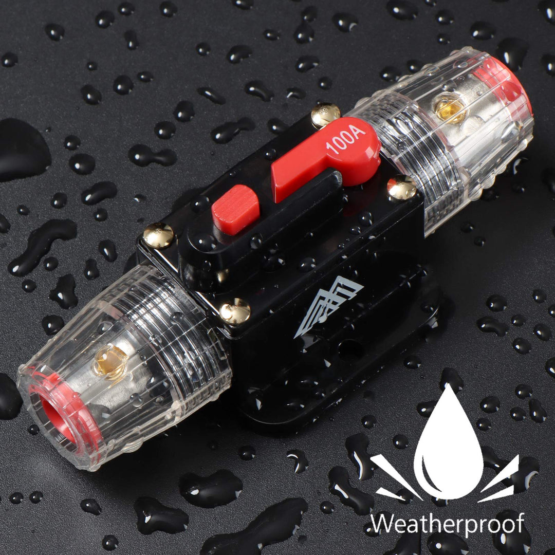 Circuit Breaker Switch 100A Waterproof Fuse Inline Holder 3-15 AWG Resettable Fuse Manual Reset 12V-48V DC for Car Audio Sound Amplifier System RV Home Marine Boat Truck