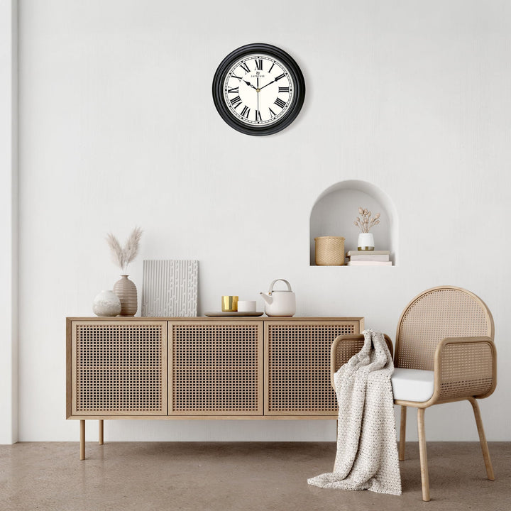 Black Gray Wall Clock Roman Numerals 12 Inch Silent Non-Ticking Kitchen Clock for Living Room Office Bedroom Home Decor