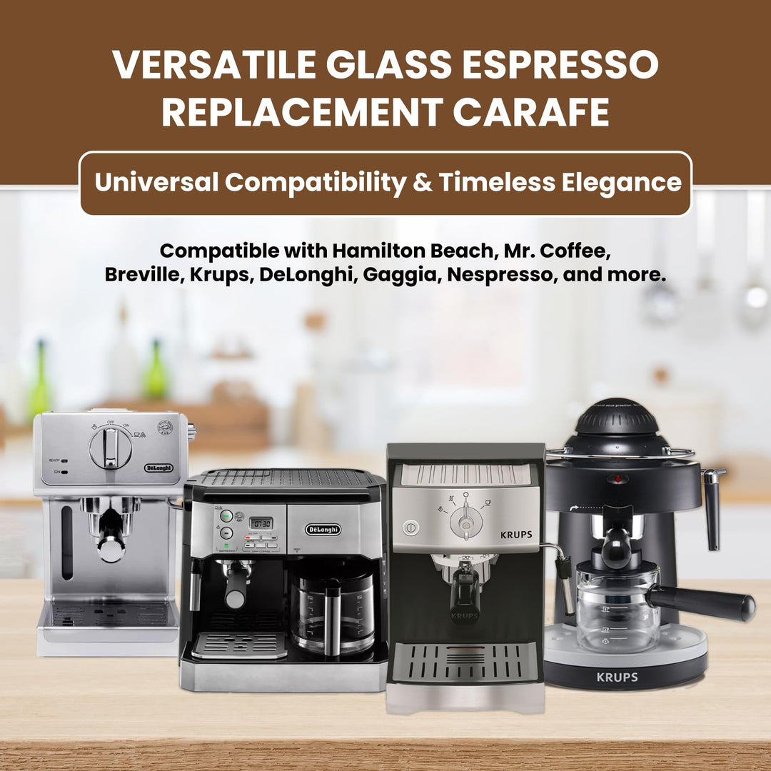 Cafe Brew Collection Premium 4-Cup Universal Glass Espresso Carafe Replacement - Fits Hamilton Beach, Mr. Coffee, Breville, and More Espresso Machines