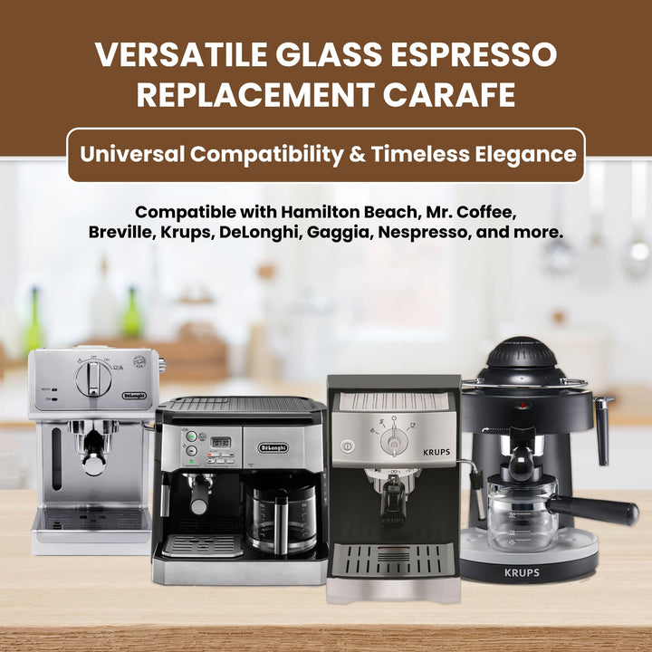 Cafe Brew Collection Premium 4-Cup Universal Glass Espresso Carafe Replacement - Fits Hamilton Beach, Mr. Coffee, Breville, and More Espresso Machines