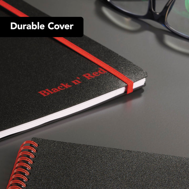 Black n&#39; Red Notebook, Business Journal, 11 x 8, 70 Sheets, Ruled, Optik Paper, Scribzee App, Flexible Poly Cover, Wirebound, Black (K67030)