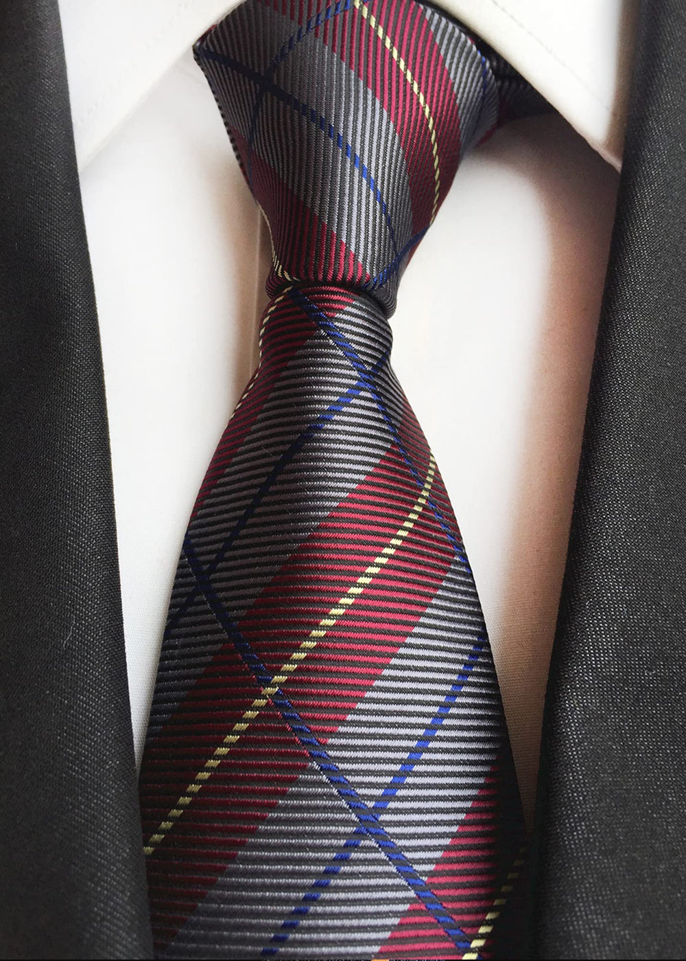 Men's Classic Silk Tie Stripe Plaid Neck Ties Necktie Mal One Size Burgundy