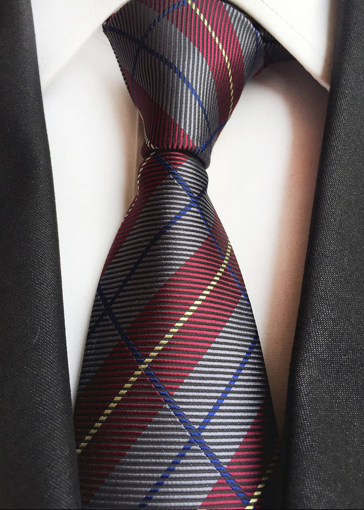 Men&#39;s Classic Silk Tie Stripe Plaid Neck Ties Necktie Mal One Size Burgundy