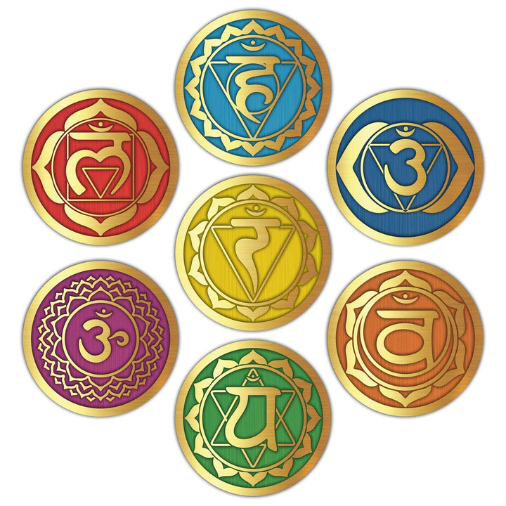 Seven Chakra Wall Stickers - (Set of 7) 6 Large Round Vinyl Decals for Yoga Meditation Room Art Decor
