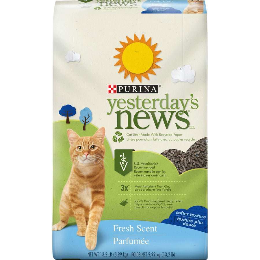 Purina Yesterday's News Non Clumping Paper Cat Litter, Fresh Scent Low Tracking Cat Litter - 13.2 lb. Bag