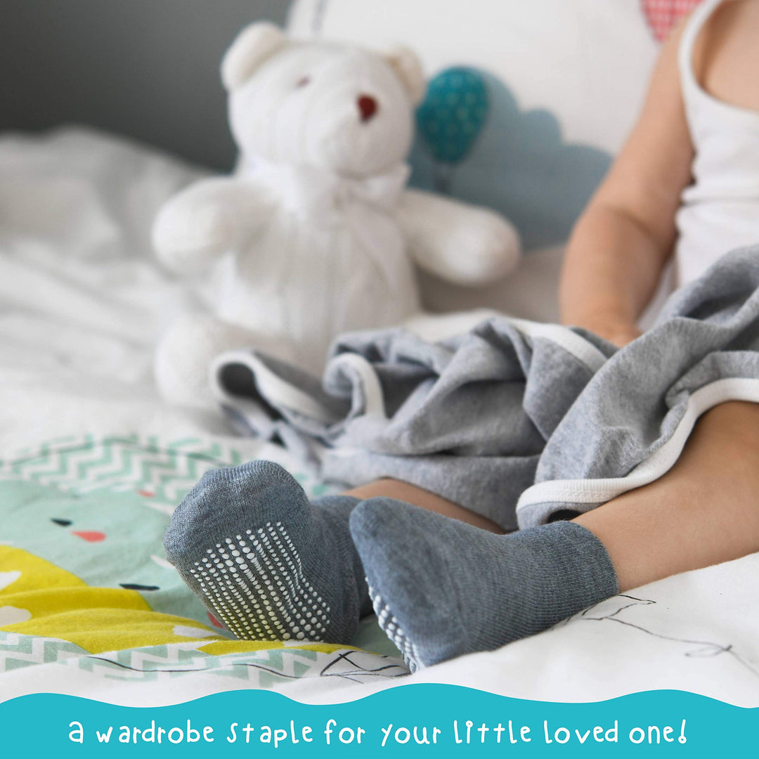 12 Pairs Non-Slip Toddler Socks With Grips for Baby Boys and Girls - Anti-Slip Crew Socks for Infant&#39;s and Kids