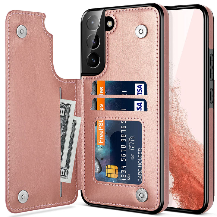 Galaxy S22 Case, for Samsung Galaxy S22 Cases Wallet Case Men Women ID Credit Card Slot Holder Cash Pocket PU Leather Sleeve Double Magnetic Closure Clasp Galaxy S22 5G Flip Cases Rose Gold