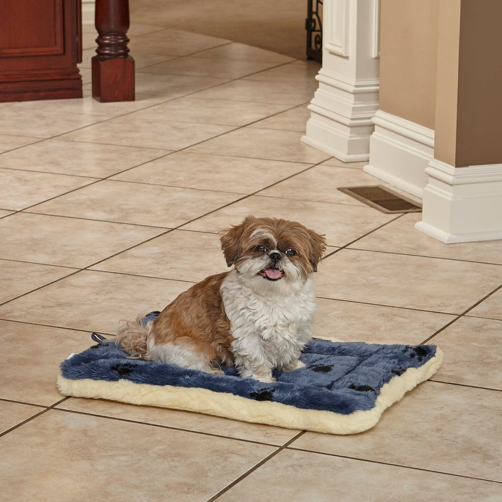 Reversible Paw Print Pet Bed in Blue/White, Dog Bed Measures 21L x 12W x 2.5H for X-Small Dogs, Machine Wash