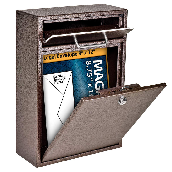 7418 High Steel Locking Mounted Mailbox-Office Drop Comment Letter Deposit, Bronze Tamper-Proof Wall Hanging Secured Document Box, Medium
