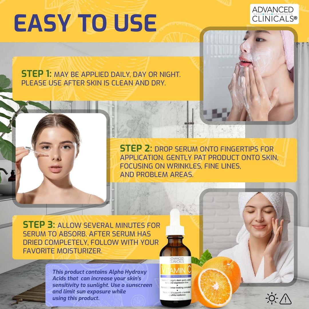 Advanced Clinicals Vitamin C Facial Serum Skin Care Anti-Aging Moisturizer Potent Vitamin C Face Lotion For Dry Skin, Age Spots, Wrinkle Repair, & Uneven Skin Tone, 1.75 Fl Oz (Pack of 2)