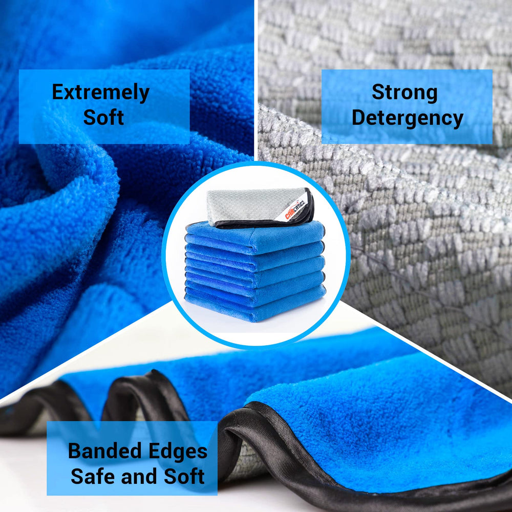 Microfiber Towels for Cars, Microfiber Cleaning Cloth for Cars, Waxing and Polishing Towels, Lint Free, Scratch-Free, High Absorption, Blue & Gray, 16 in x 16 in, 530gsm, 6pack