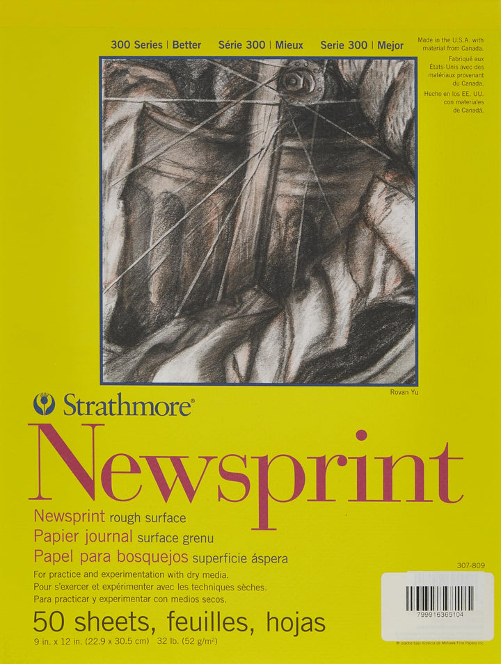 STR-307-809 50 Sheet Rough Newsprint Pad, 9 by 12