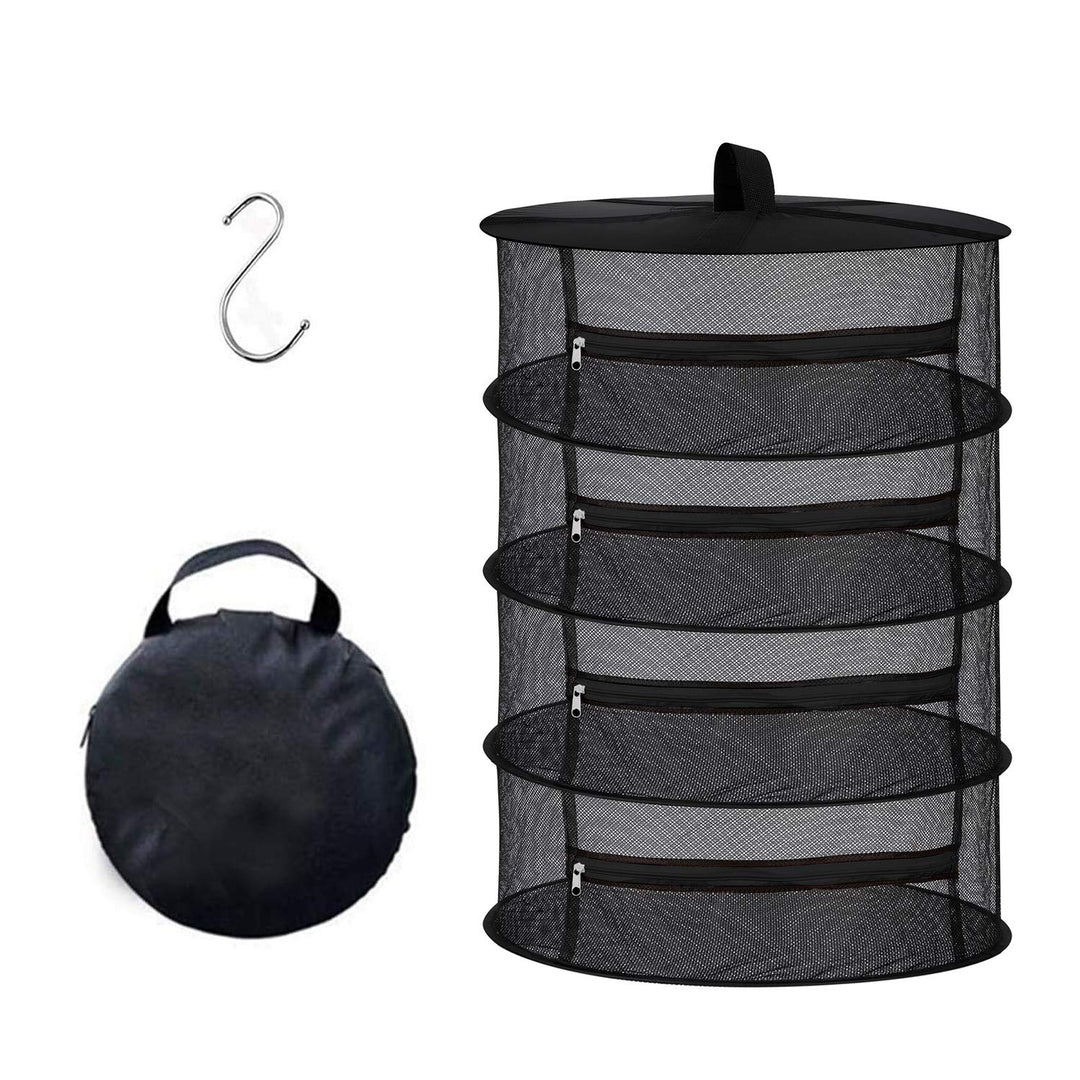 Desy & Feeci Herb Drying Rack- 4 Layer Folding Mesh Hanging Basket Dryer Net with Orange Zippers for Seeds Flowers Buds Plants Garden Outdoor Bumper Harvest(D24xH31 inch)