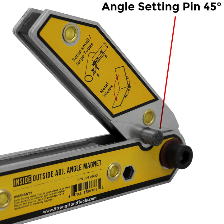 MLA600 Adjustable Angle Magnetic Welding Square, Inside/Outside Magnets, Angle Setting Pin, Magnetic Pull Force 33 Lbs, Welding Square, 30°-270° Angle, 6 Size