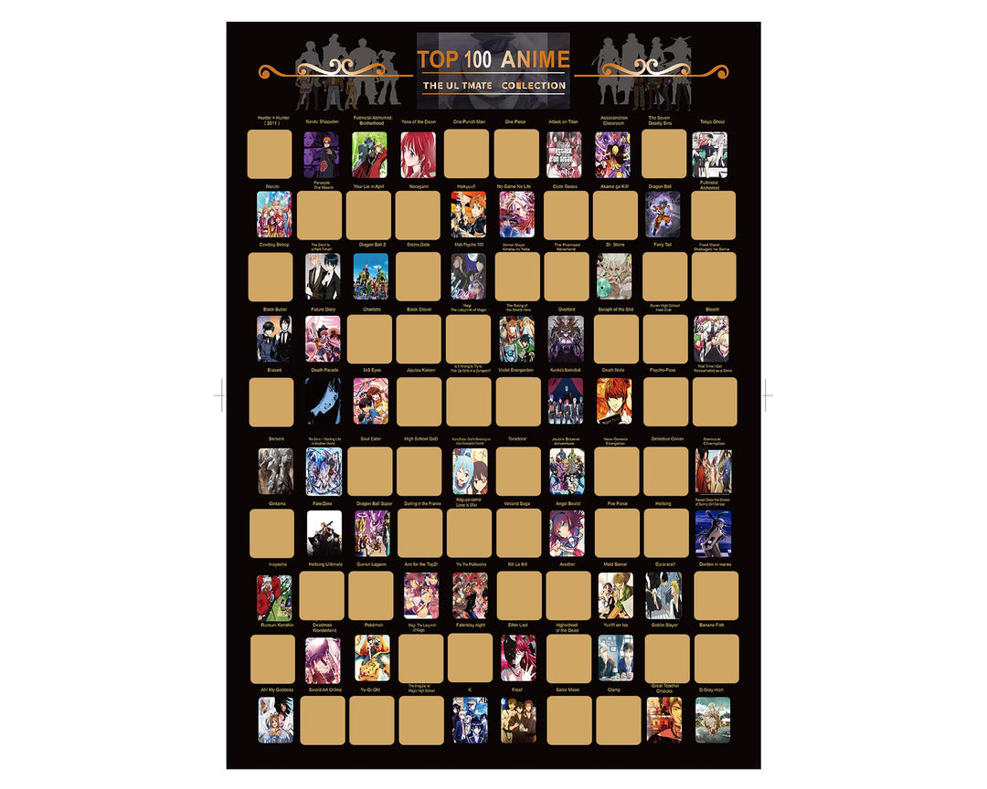 Anime Poster-Anime Sratch Off Poster, Top Japanese Anime Bucket List, Anime Decor and Anime Gifts for Anime Lovers (16.5&#39;&#39; x 23.4&#39;&#39;)