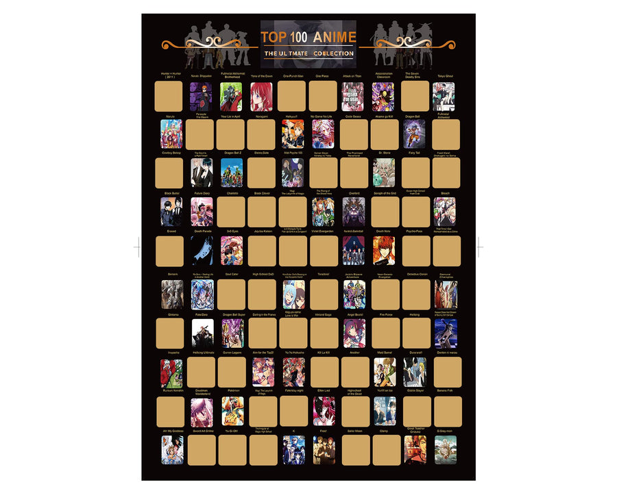 Anime Poster-Anime Sratch Off Poster, Top Japanese Anime Bucket List, Anime Decor and Anime Gifts for Anime Lovers (16.5'' x 23.4'')