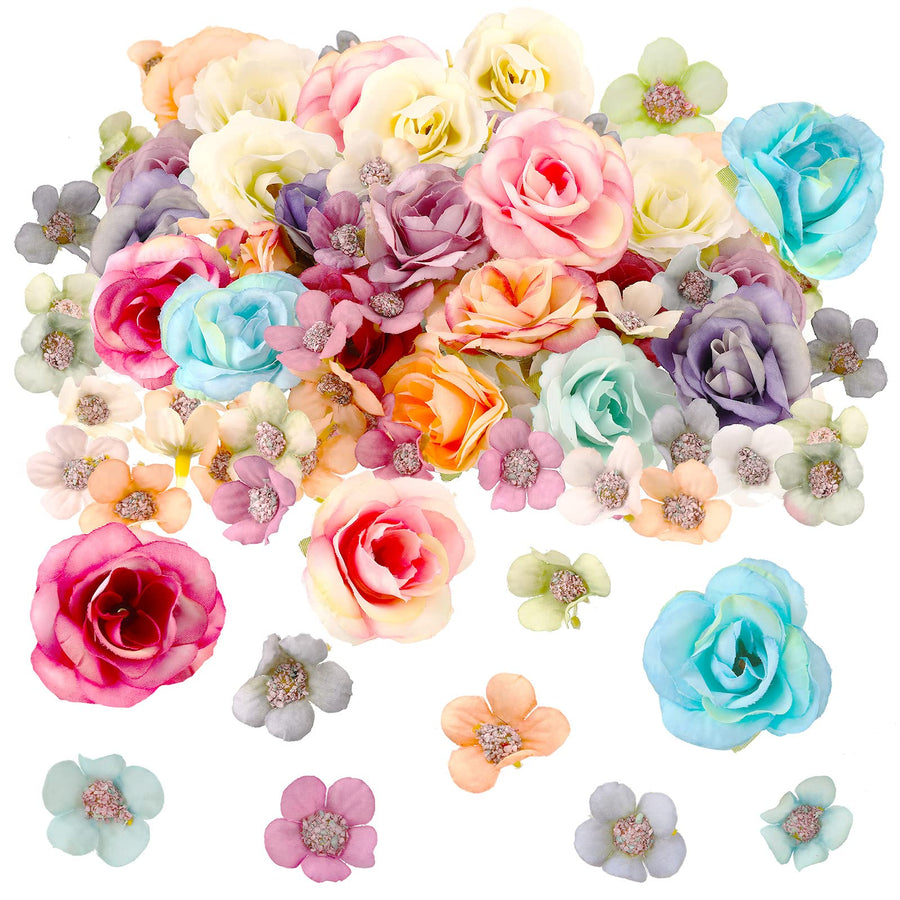 174 Pieces Fake Mini Flowers for Crafts Small Silk Artificial Fabric Flowers Bulk for Wedding Decor Party Wreath DIY, 2 cm 4 Cm, Colorful