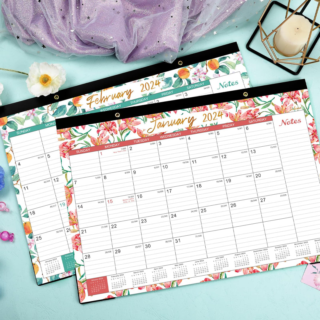 Desk Calendar 2024 – Jan. 2024 - Dec. 2024, 12 Monthly Large Desk/Wall Calendar 2024 Planner, 12&#39;&#39; x 17 Tearable Desk Calendar, Corner Protectors, Hanging Holes, Ample Blocks &amp; Notes