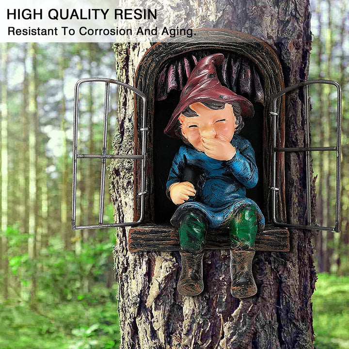 Garden Gnome Statue Elf Out The Door Tree Hugger, Garden Peeker Yard Art Ornament Mini Garden Tree Gnome unimaginable Tree Sculpture Garden Decoration