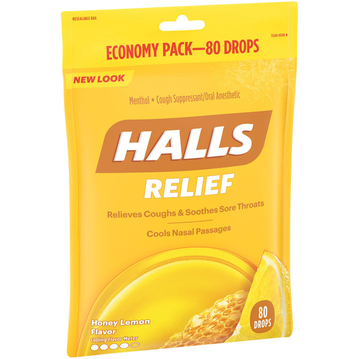 HALLS Relief Honey Lemon Cough Drops, Economy Pack, 80 