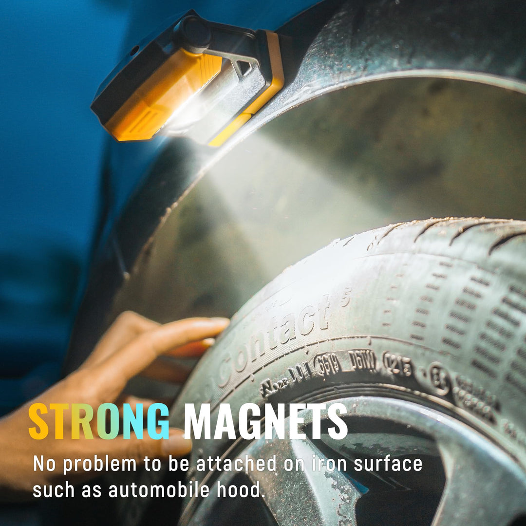 LED Rechargeable Work Light, 1500LM Portable COB Magnetic Lights with 3 Modes &amp; 360° Rotatable, IPX4 Waterproof Worklight for Car Repairing, Job Site Lighting, Emergency (1 PC)