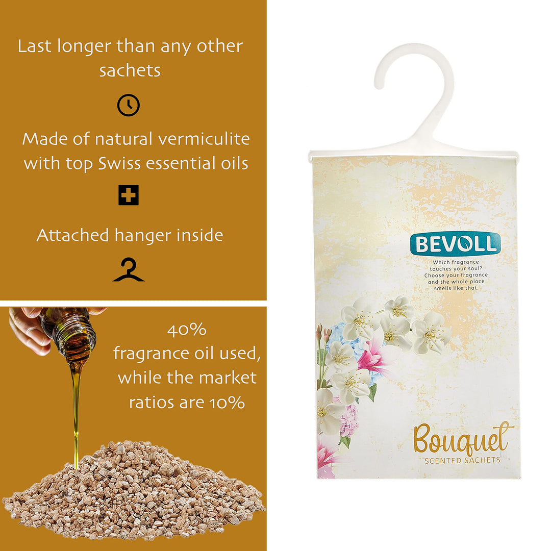 Scented Sachets 12 Packs for Drawers, Closet, Cars, Bathroom, Wardrobe and Gym Bags. Protected Package for Long Lasting Use, Swiss Made Fragrance Oils and Hanger Inside. (Lavender)
