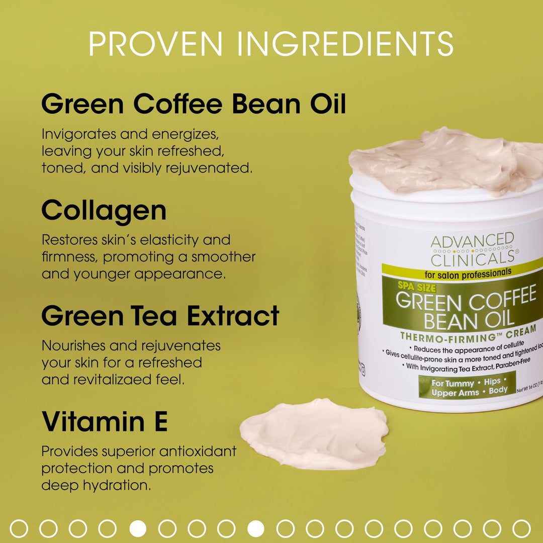 Advanced Clinicals Green Coffee Bean Thermo Firming Body Cream | Anti Cellulite Cream | Caffeine Body Lotion Moisturizer To Firm, Tighten, & Hydrate Look Of Legs, Arms, Tummy, Butt, & Thighs, 16 Oz