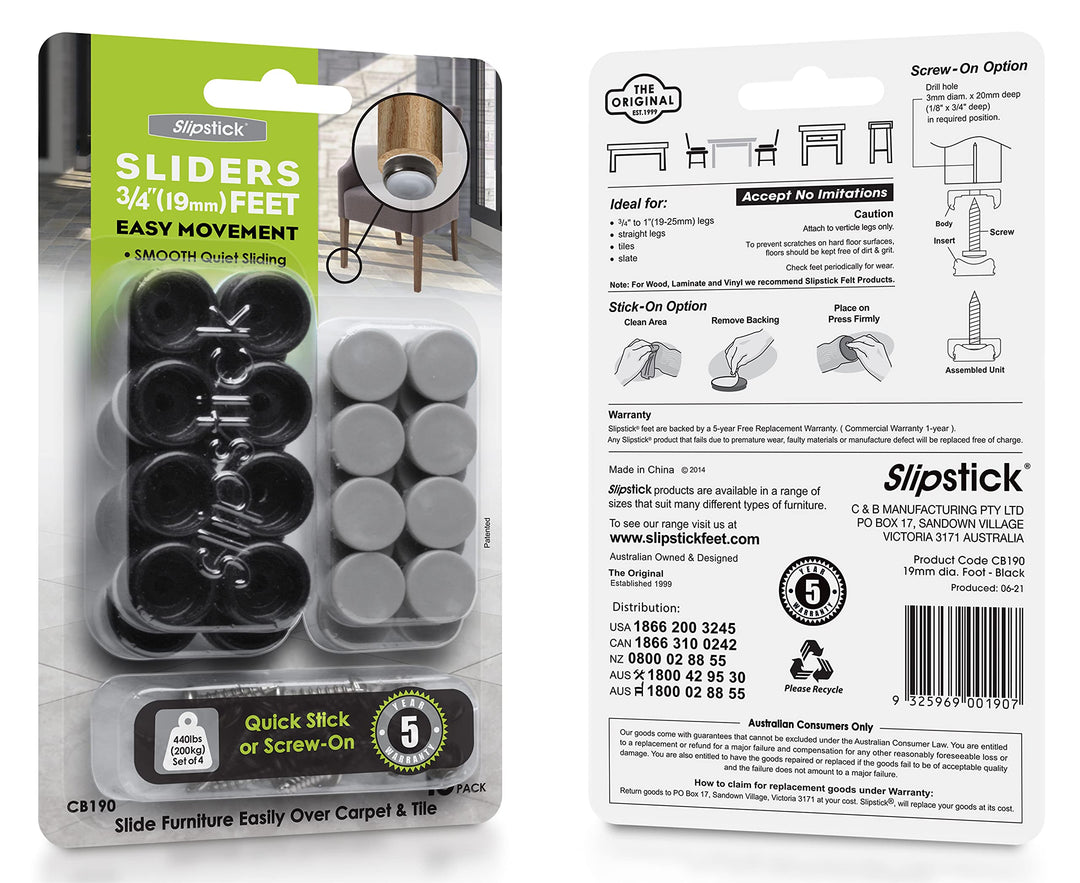 Slipstick CB190 Furniture Glides, Black, 16 Count