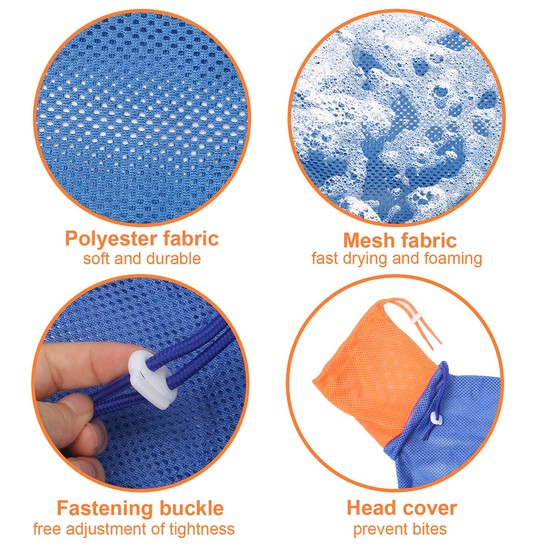 Catcan Cat Bathing Bag, Breathable Mesh Anti Scratch Adjustable Cat Grooming Bag for Nail Trimming, Bathing Polyester Soft Cat Washing Bag (Blue-Orange)