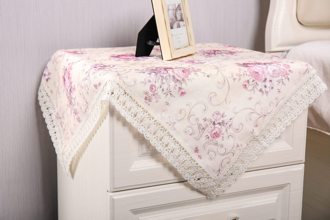 Cotton Farmhouse Tablecloth,Flower Farmhouse Bedside Tablecloth,Bedside Tablecloth, Nightstand Tablecloth, Country Style Tablecloth, Flower Tablecloth 24x24 inch (Purple)
