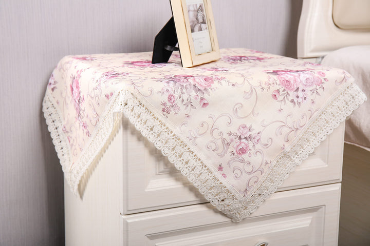 Cotton Farmhouse Tablecloth,Flower Farmhouse Bedside Tablecloth,Bedside Tablecloth, Nightstand Tablecloth, Country Style Tablecloth, Flower Tablecloth 24x24 inch (Purple)