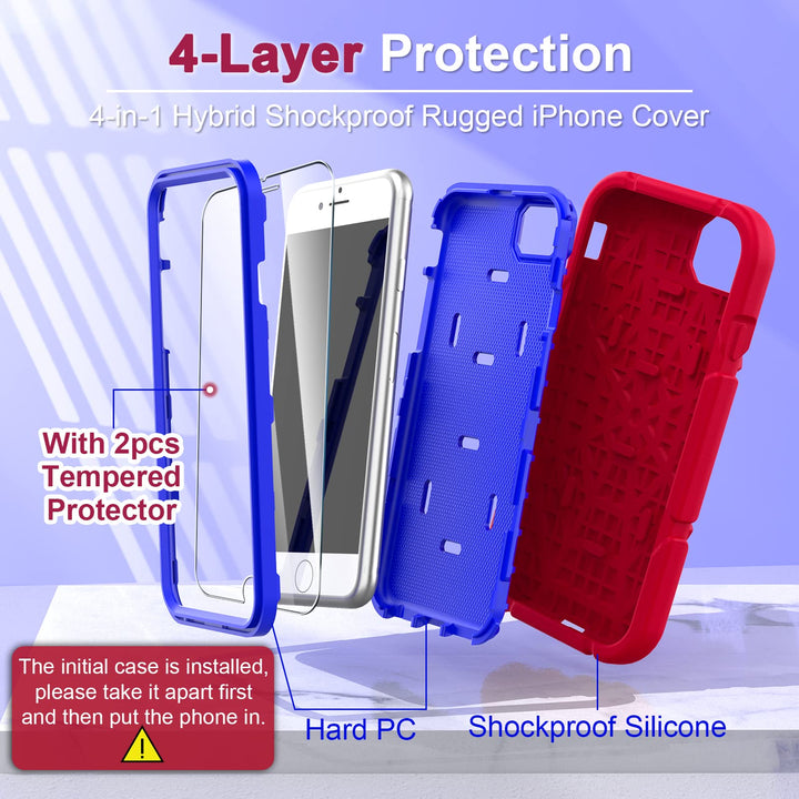 for iPhone SE 2022/2020 Case, for iPhone 8/7 / 6 / 6S with [2Pack] Tempered Glass Screen Protector, Heavy Duty Shockproof Protective iPhone SE 3rd/2nd Generation Cover 4.7 for Kids Boys