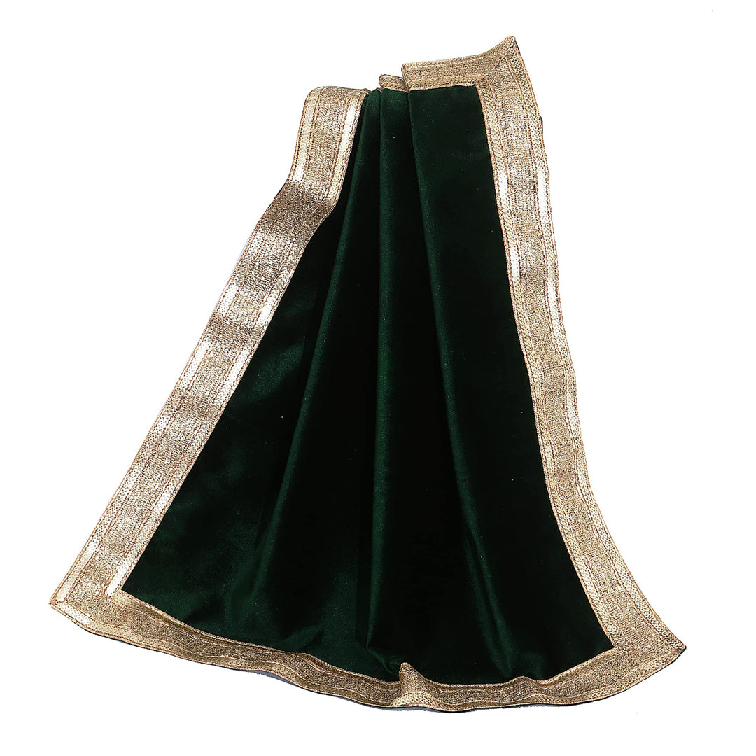 Green Velvet Cloth with Golden Shinny Border, Namaaz, Muslim Cloth, Aasan, Alter, Altar, Tarot Table Cloth Holy Square Tablecloth