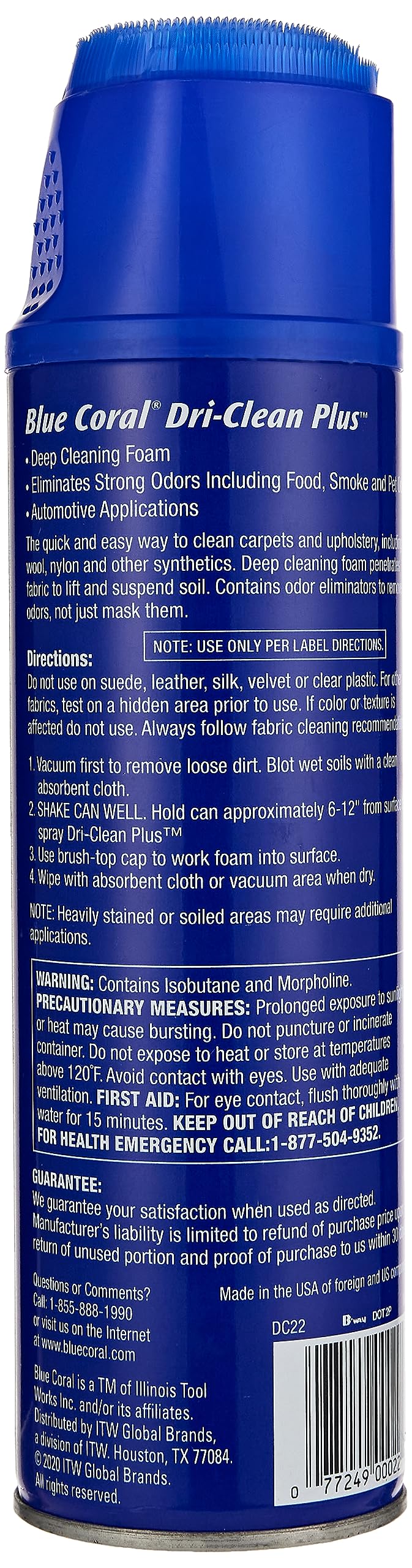 DC22 Upholstery Cleaner Dri-Clean Plus with Odor Eliminator, 22.8 oz. Aerosol