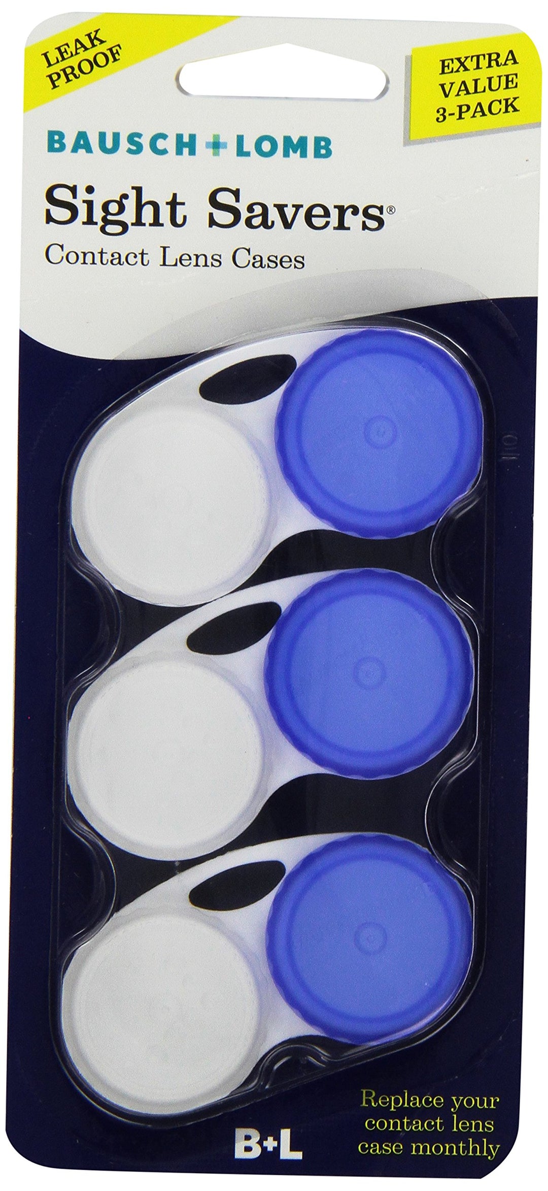 Sight Savers Contact Lens Case by Bausch &amp; Lomb, Compact, Durable, Leak Proof, Pack of 3