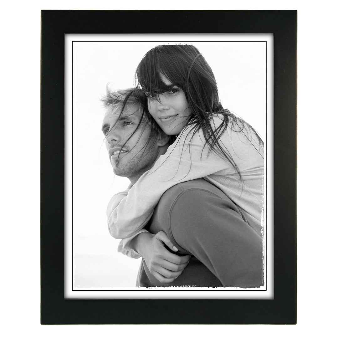 8x10 Picture Frame - Wide Real Wood Molding, Real Glass - Black