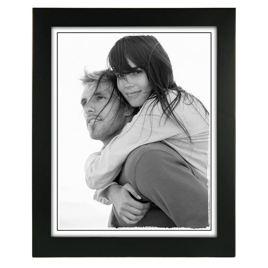 8x10 Picture Frame - Wide Real Wood Molding, Real Glass - Black