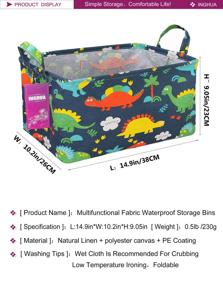 Rectangular Storage Basket Fabric Organizer Bin for Toys,Books,Clothes,Gifts,Pets-Perfect for Home,Office,Nursery,Dorm,Shelf(Rec Forest Dinosaurs)