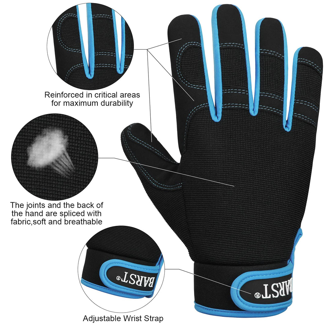 Work Gloves Flexible Touchscreen Mechanic Gloves for Construction Yardwork Warehouse All Purpose Synthetic Leather Working Gloves for Women Men Blue Large