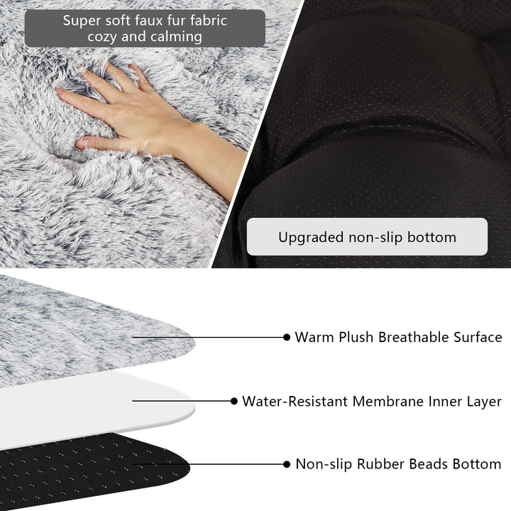 Dog Bed Crate Pad, Dog beds for Large Dogs, Plush Soft Pet Beds, Washable Anti-Slip Dog Crate Bed for Large Medium Small Dogs and Cats (Large, Light Grey)
