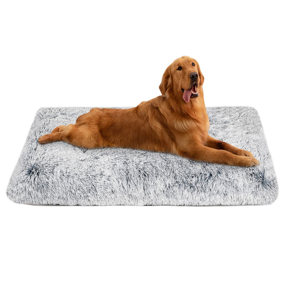 Dog Bed Crate Pad, Dog beds for Large Dogs, Plush Soft Pet Beds, Washable Anti-Slip Dog Crate Bed for Large Medium Small Dogs and Cats (Large, Light Grey)
